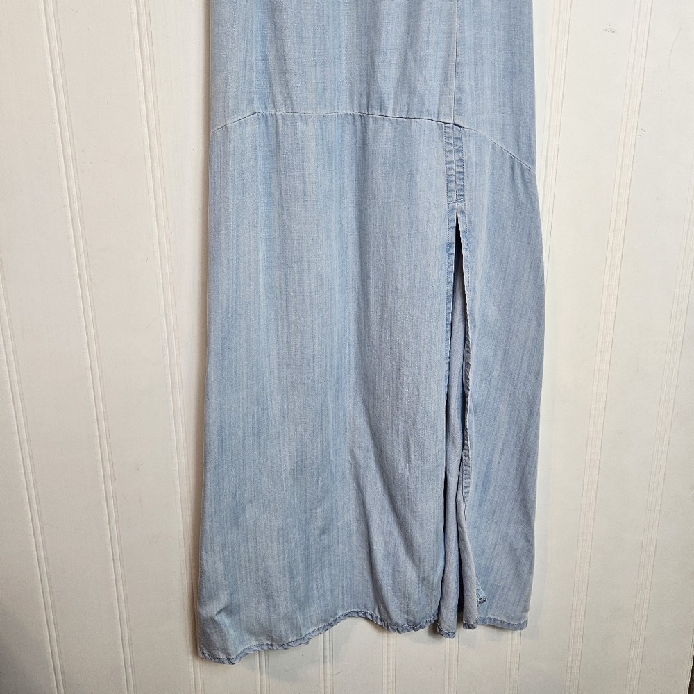 WHBM Blue Chambray Lace-Up Back Maxi Dress Women’s Size 14 Elegant - Picture 4 of 15